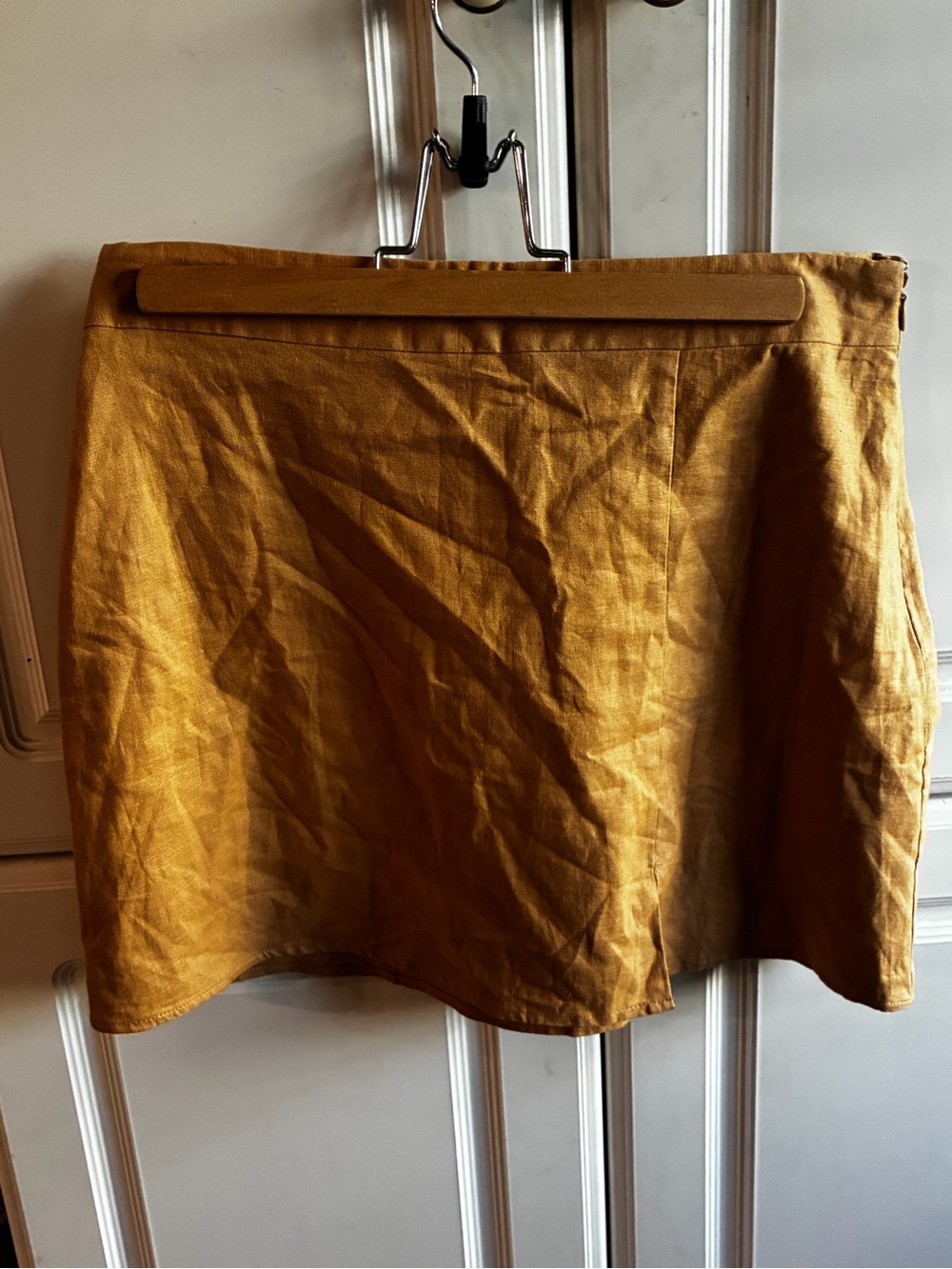 Forever 21 Mustard Yellow Linen blend A-Line Mini Skirt, Size: L, NWT